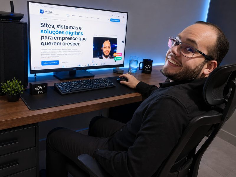 Lucas Nassuato no ambiente de trabalho