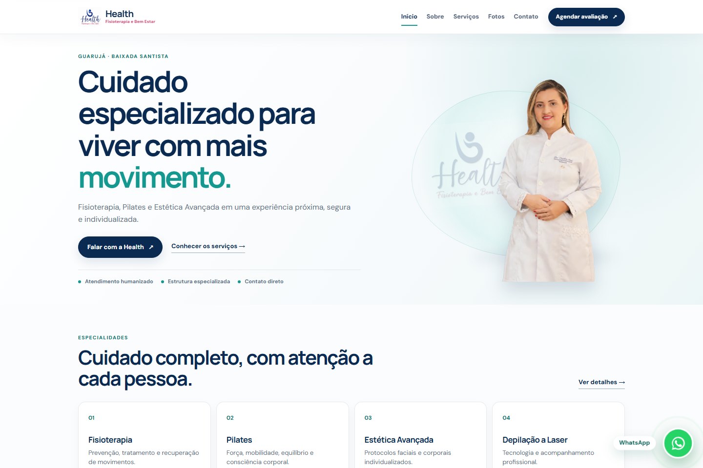 Página inicial do projeto Health Fisioterapia e Bem-Estar